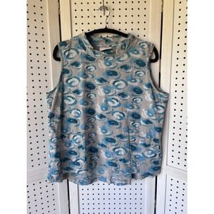 Komil Womens XL Mock Tank Top Blouse Pockets Geo Print Abstract Gray Blue Cotton